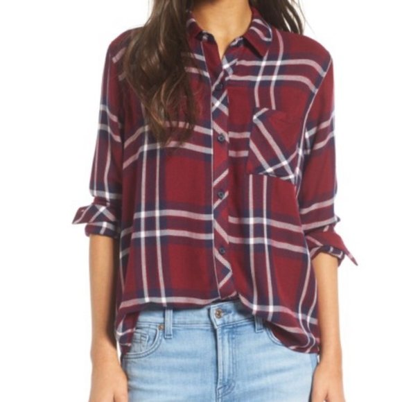 Rails Hunter Plaid Button-Down Shirt in Midnight Burgundy Size Medium - Picture 3 of 14